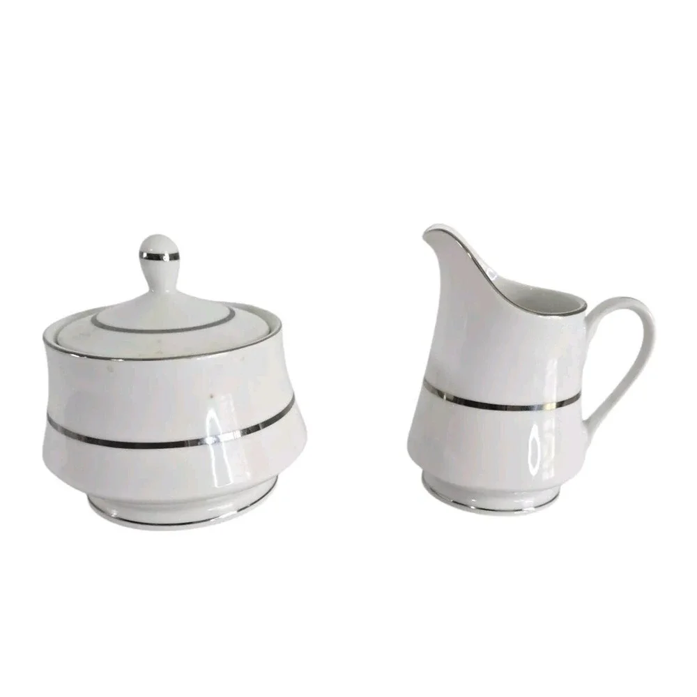 Acsons Diamond Set Silver Trim China Tea Creamer and Sugar Dish‎